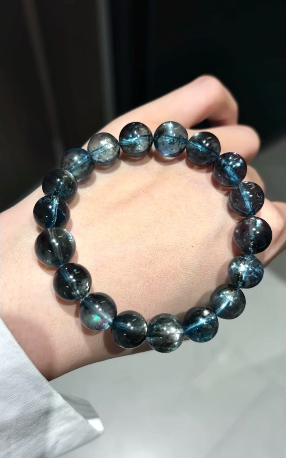 11mm Natural aquamarine quartz Beaded Gemstone Stretch Bracelet