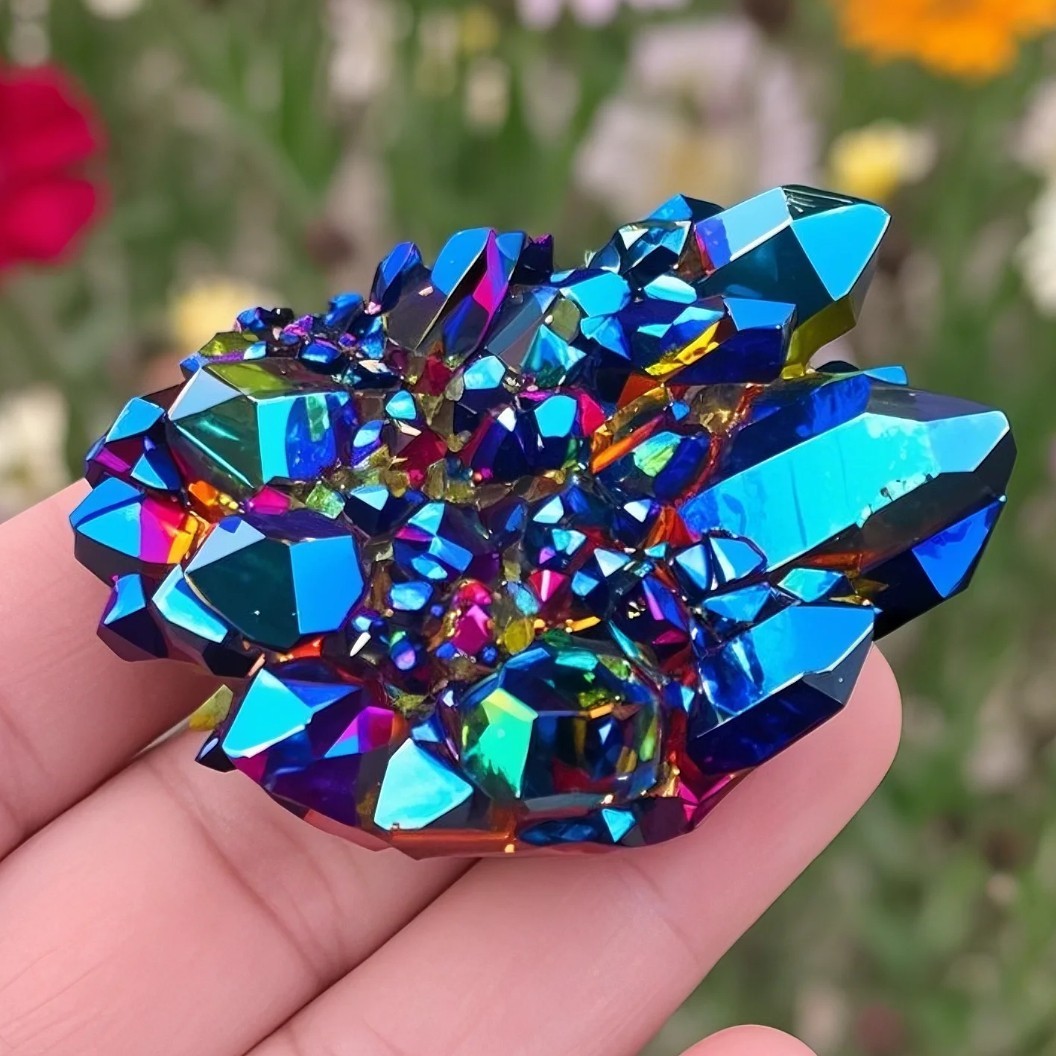 Raw Angel Aura Rainbow Quartz Crystal Titanium Cluster Healing Home Decor 90g