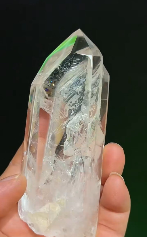 Natural Rainbow White Quartz Obelisk Energy Crystal Point Wand Reiki Decor