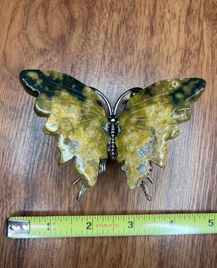 Genuine Jasper Butterfly Crystal w/ Metal Body