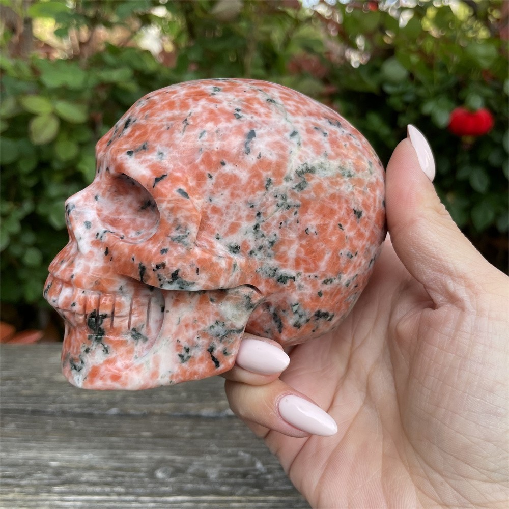 2LB 4.3″ Natural Sun Stone Skull Crystal Quartz Carving Reiki Decoration