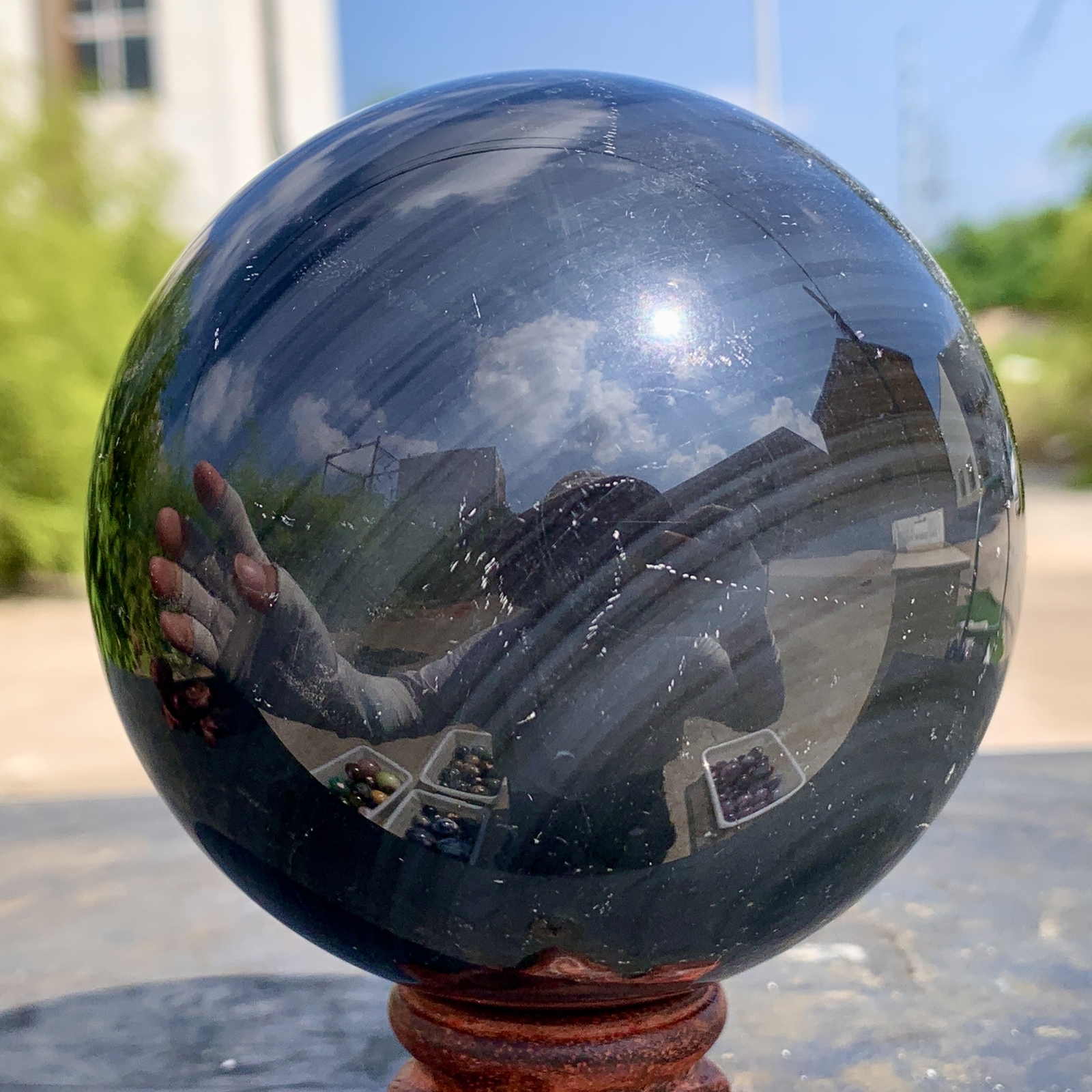 1.92LB Natural Silver Black Obsidian Sphere Quartz Crystal Ball Healing