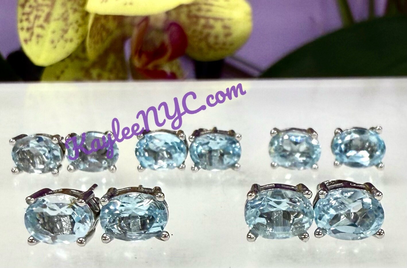Wholesale Lot 5 Pairs Natural Blue Topaz Sterling Silver 925 Studs 6x8mm