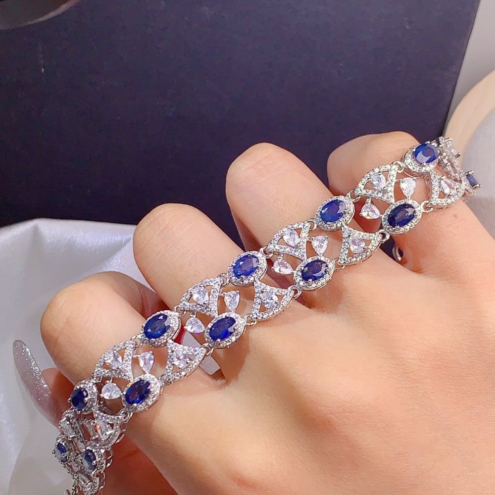 Natural Sapphire DLY bracelet Gemstone Jewelry S925 Silver Plated 18K Gold Gift
