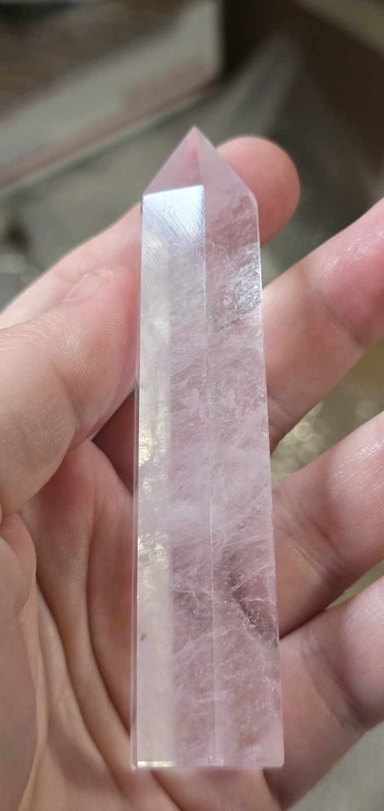 Three 4 inch Towers. Light Rose Quartz, Rainbow Moonstone, and Amazonite.