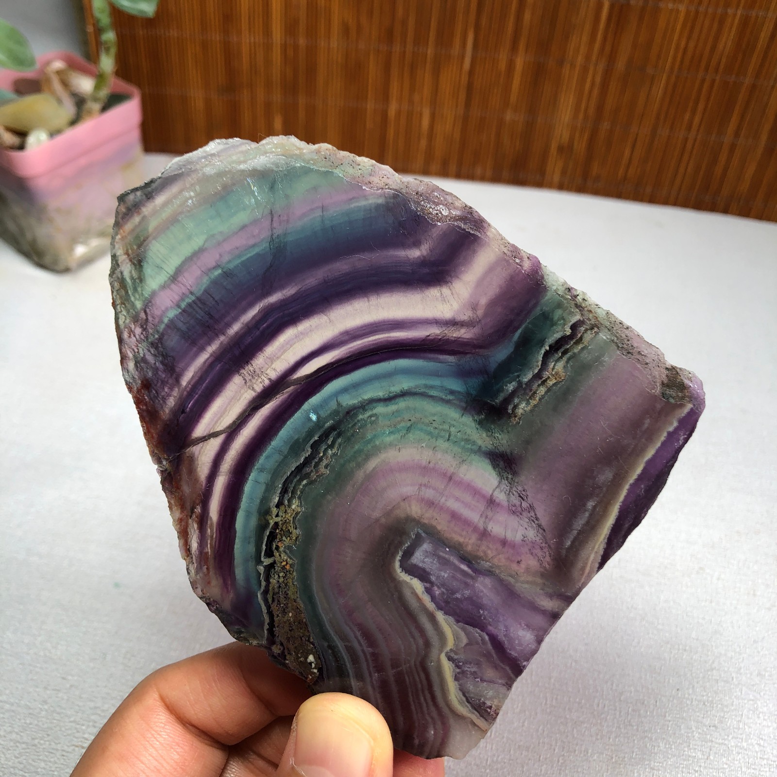 242g Natural Candy fluorite slice Crystal gemstone Polished/rough Specimen A8427