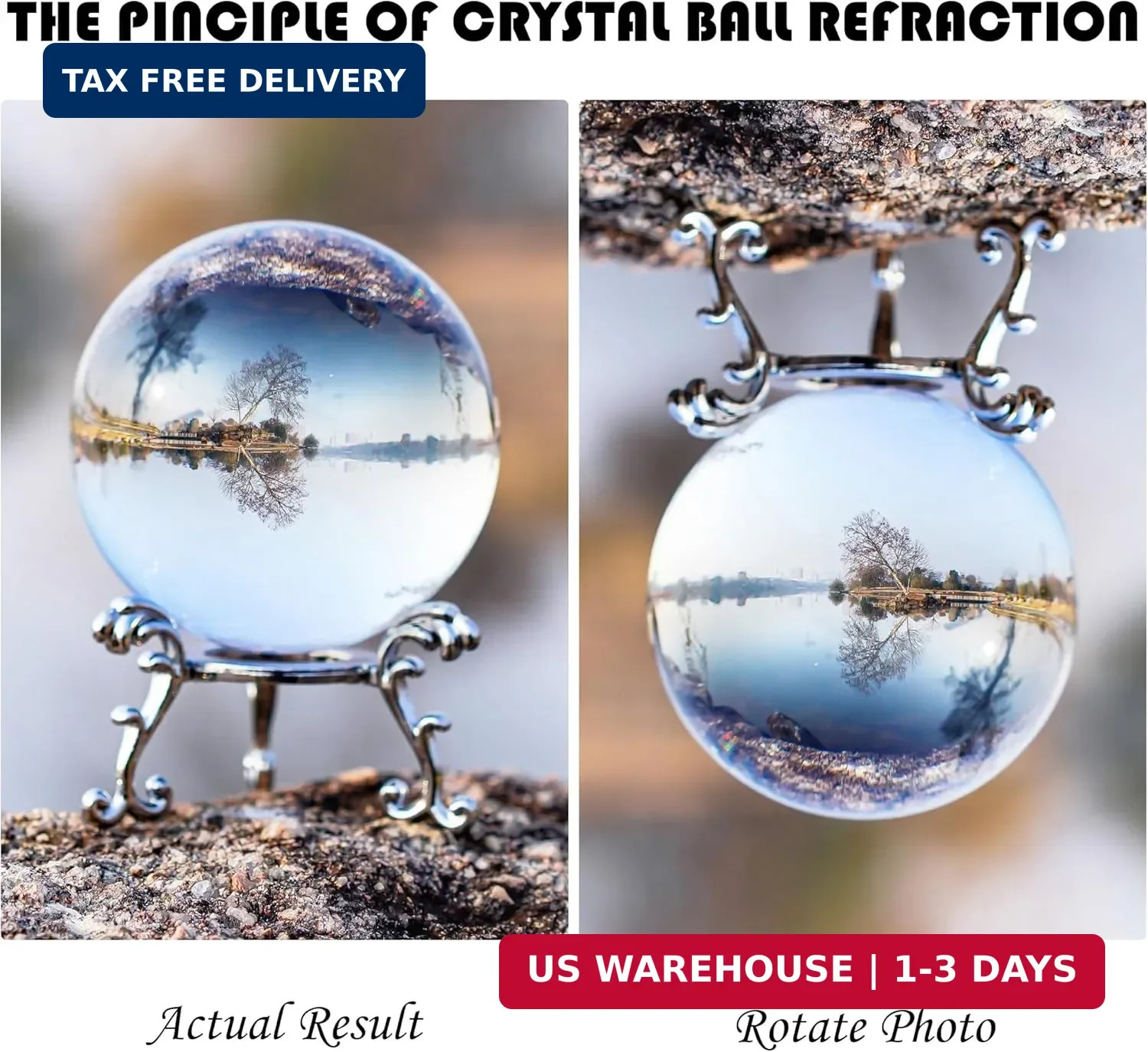 2.3in Sparkling Clear Crystal Ball with Stand 60mm Handcrafted Photography Prop
