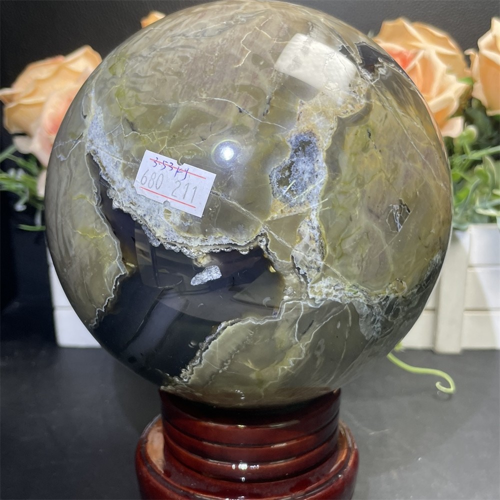 7.7LB 4.9″ Natural A++ Fluorescent Agate Ball Sphere Crystal Mineral UV Reiki