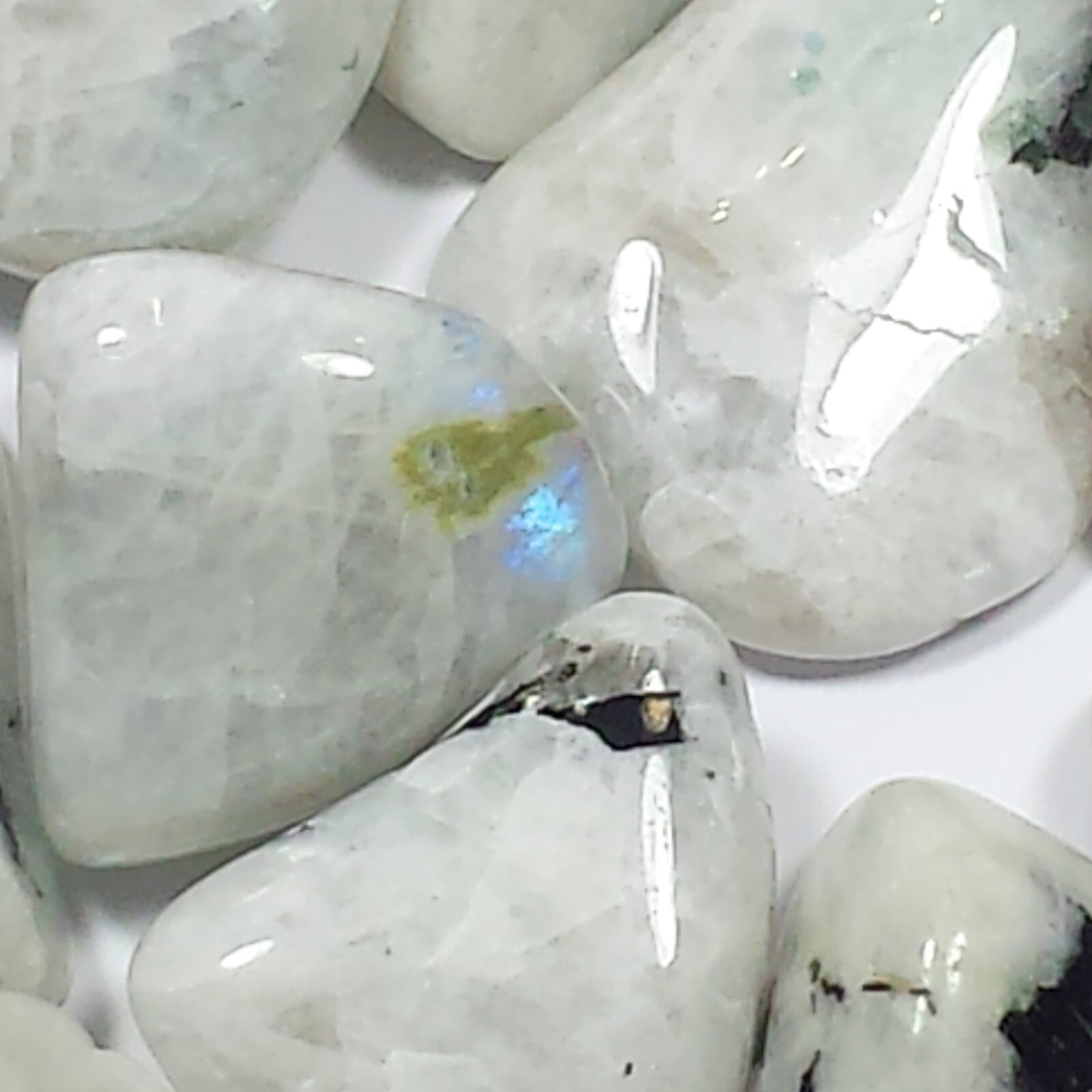 White Rainbow Moonstone Tumbled Polished Crystal Stone, 1.3 lb Lot, Avg Sz 1.45″