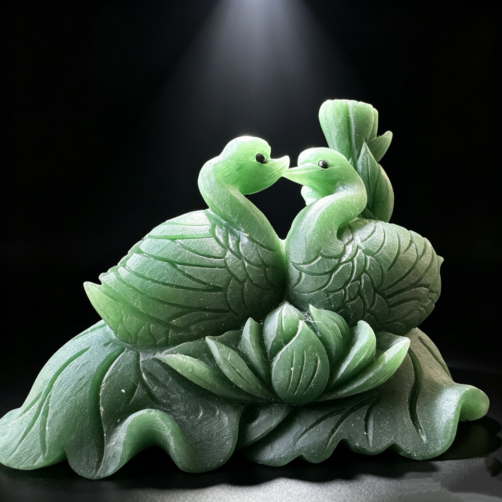 Hand Carved Natural Green Aventurine Swans Figurine Lovers Stone Sculpture 5.3in