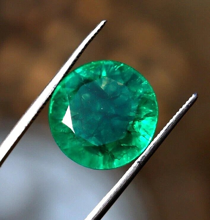 10.80 Ct Certified Natural Colombian Round Cut Green Emerald Loose Gemstone