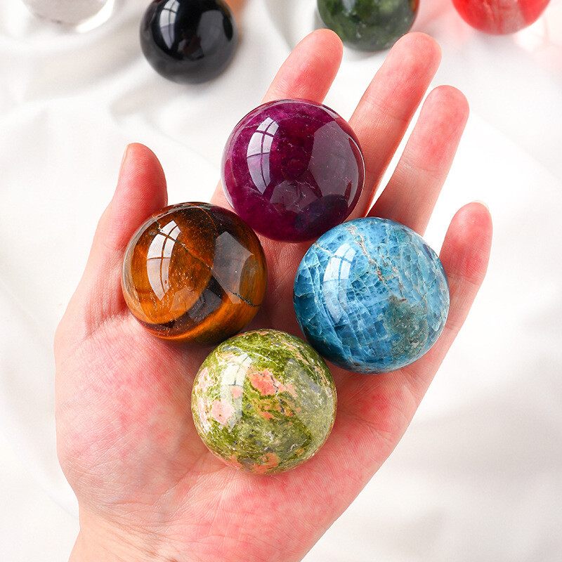40MM Wholesale Lots Mix Natural Gemstone Sphere Crystal Ball Reiki Healing Globe