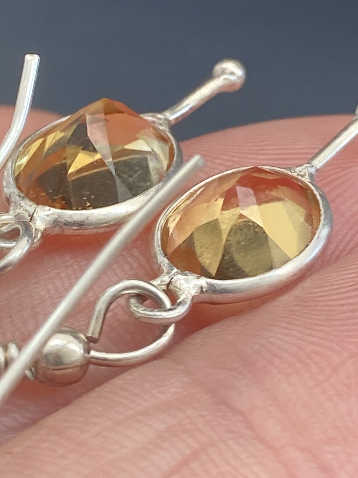 Sterling Silver Topaz Earrings -Artisan 1.8 Gr Bezel Golden Yellow 925 light
