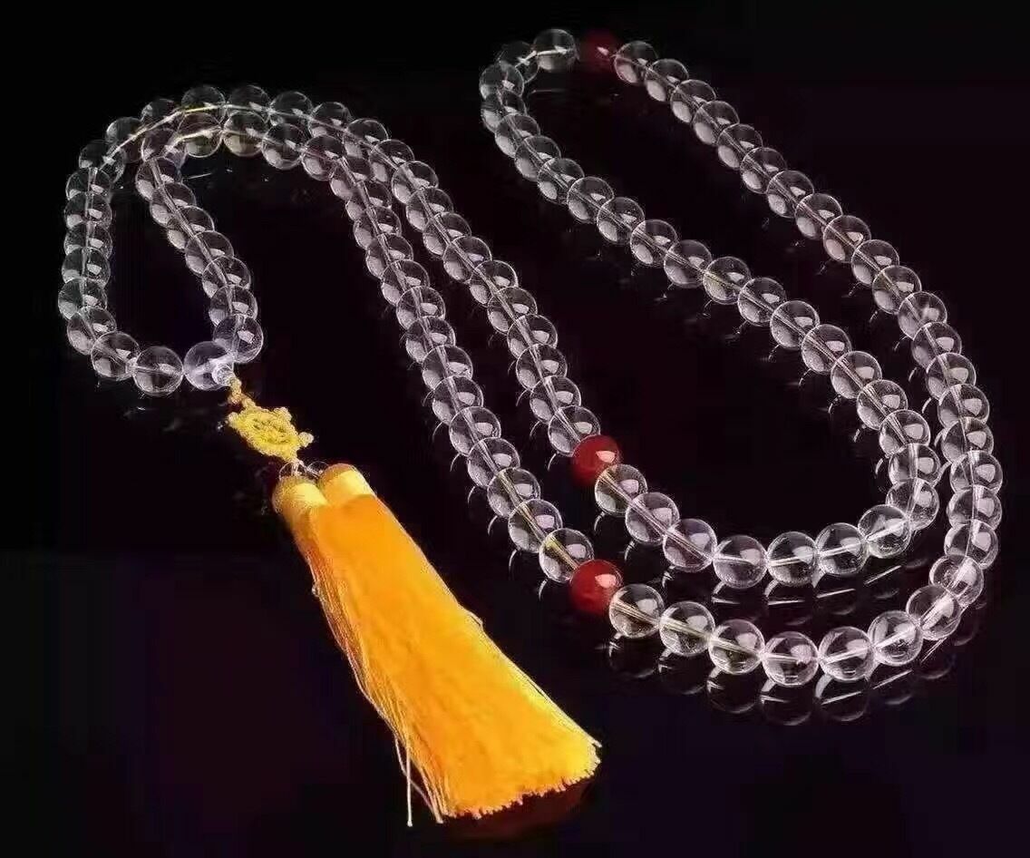10 mm 108pcsNatural Clear Quartz Crystal 108 Beads Buddhist Prayer Mala Necklace