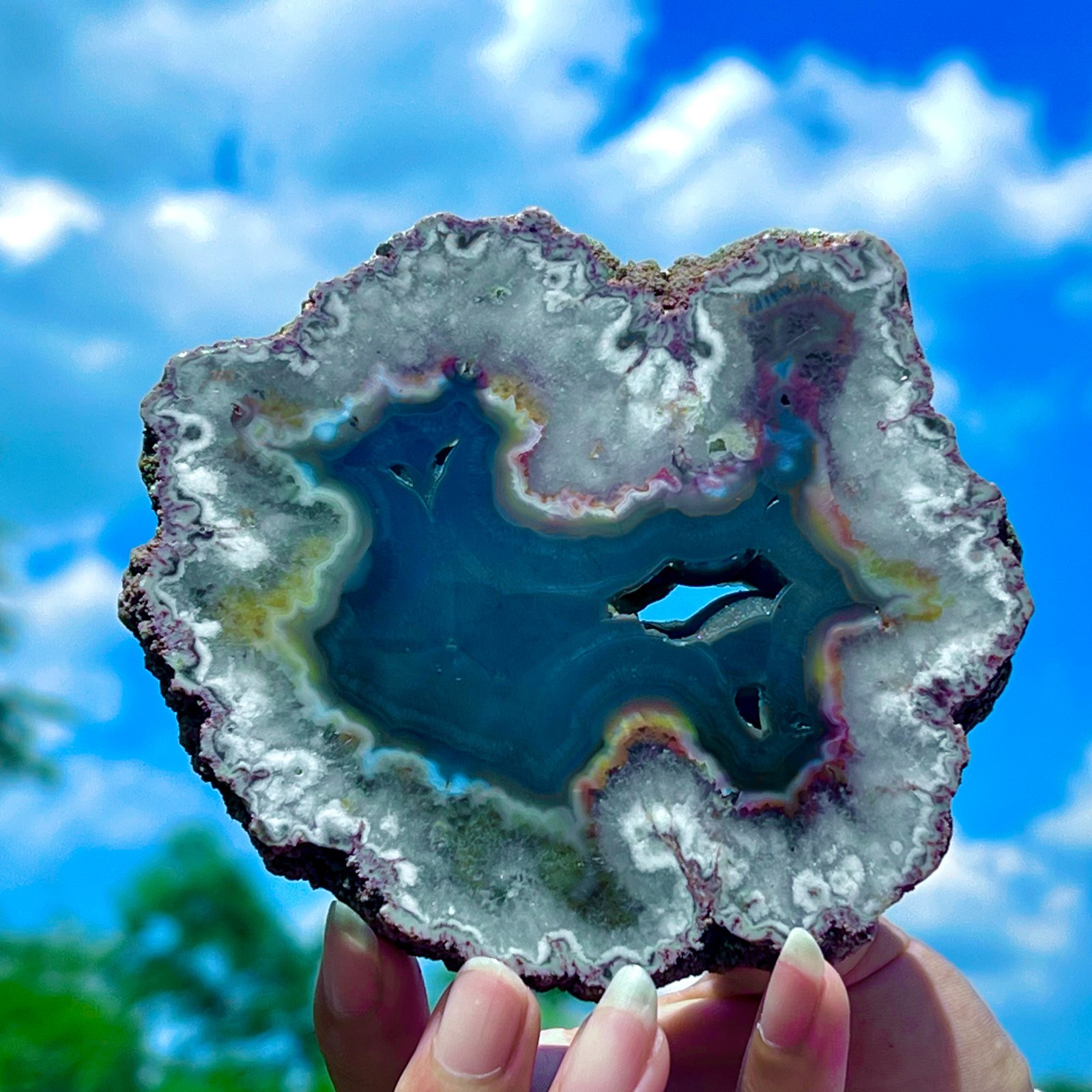 241G Natural Colorful Lace Agate Geode Slice Extra Large Gem From Argentina