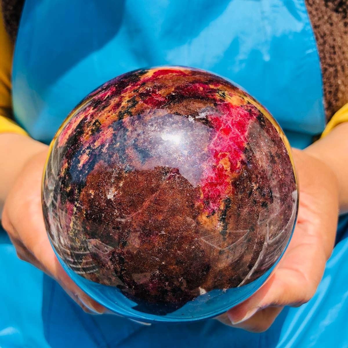 5.12 LB Natural Rhodonite Crystal Sphere Pink Black Healing Gem Stone 4779