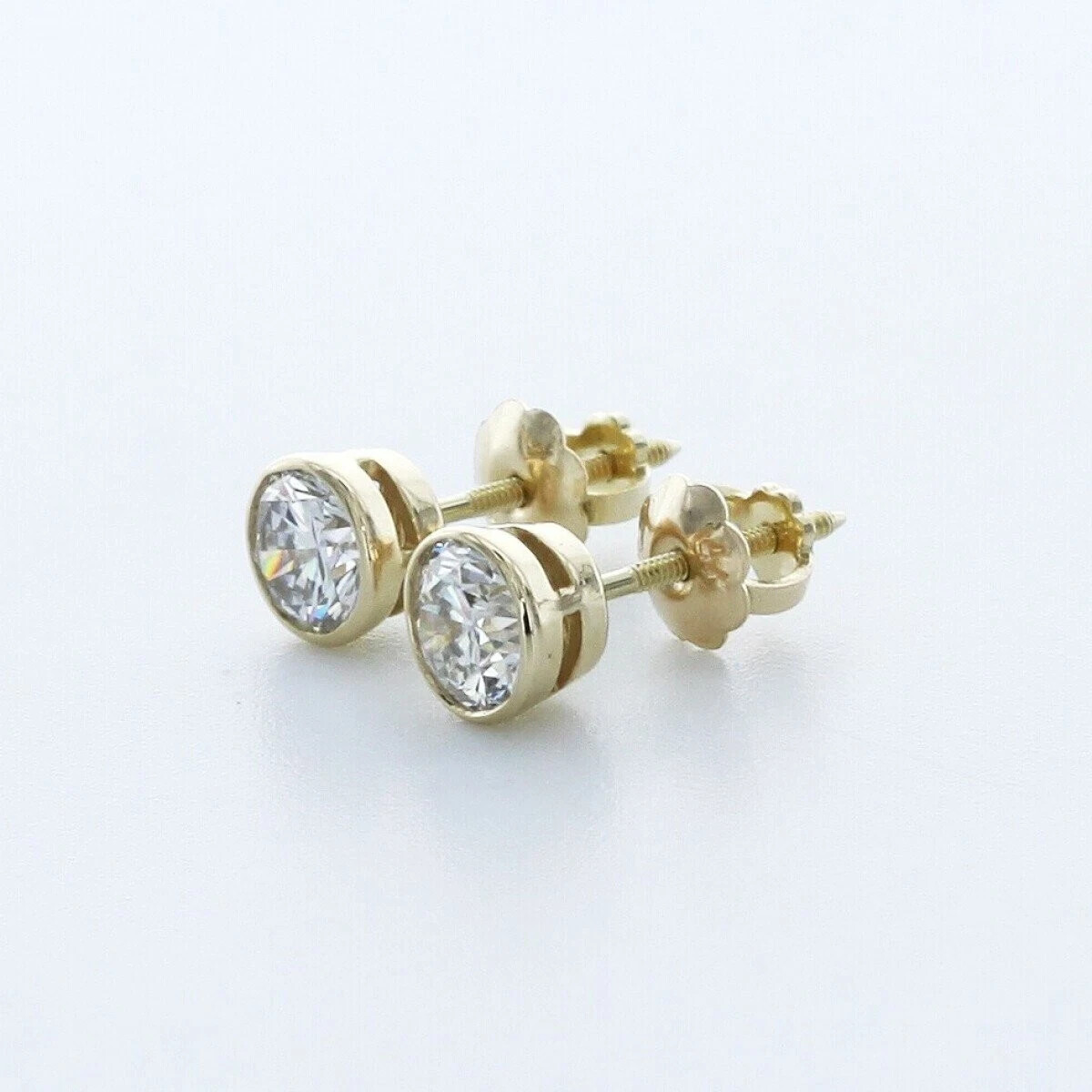 1.5CT Diamond Stud Earrings VVS1 Round Cut 14K Yellow Gold Finish Bezel Classic