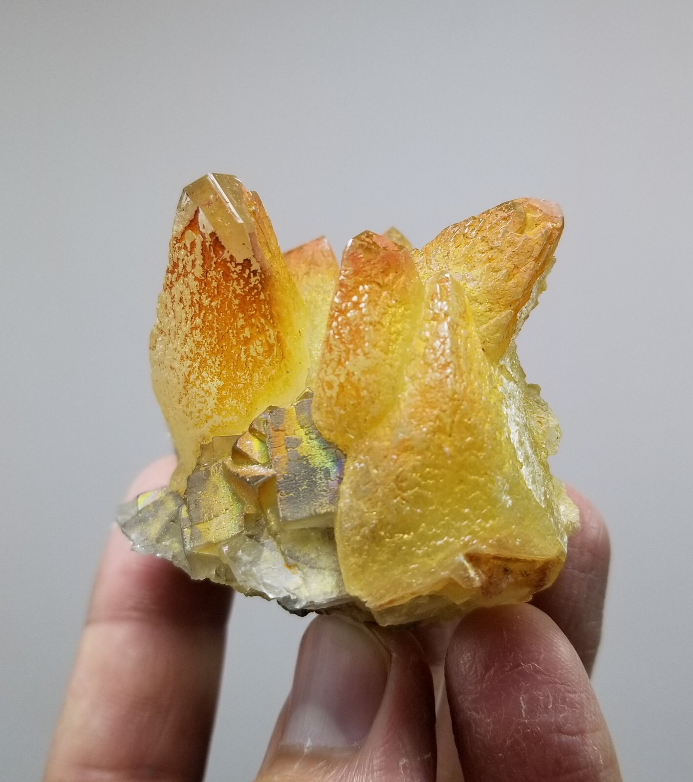 Dogtooth calcite cluster with Oxidized iron coating with fluorite on it 155 gram