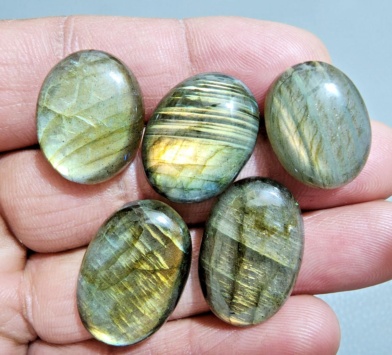 Natural Labradorite Oval Cabochon Lot 5 Pcs Flashy Loose Gemstone 24-21 MM Size