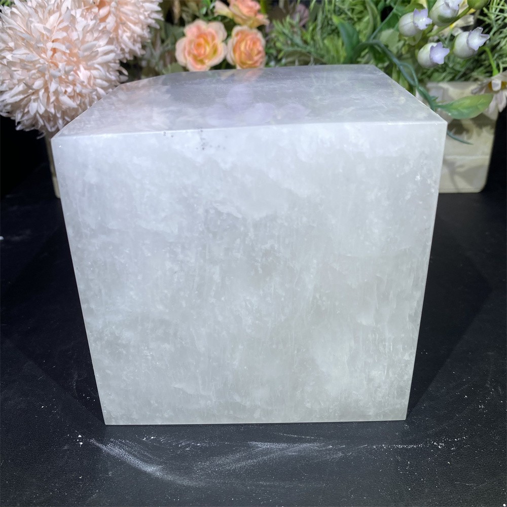 6.1LB 3.8″Natural Clear Quartz Cube Statue Crystal Carved Reiki Heal Decor