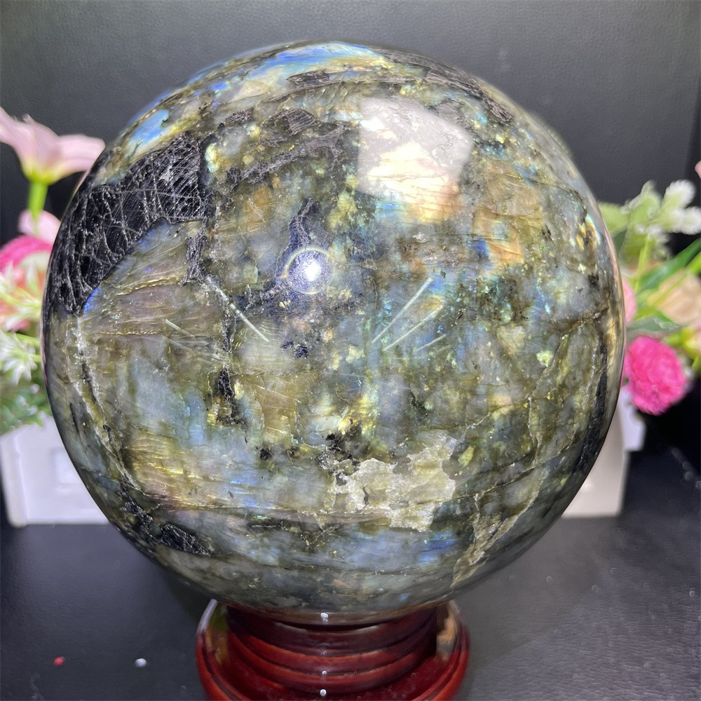11.1LB 5.5″ Natural Flash Labradorite Sphere Ball Crystal Quartz Mineral Energy