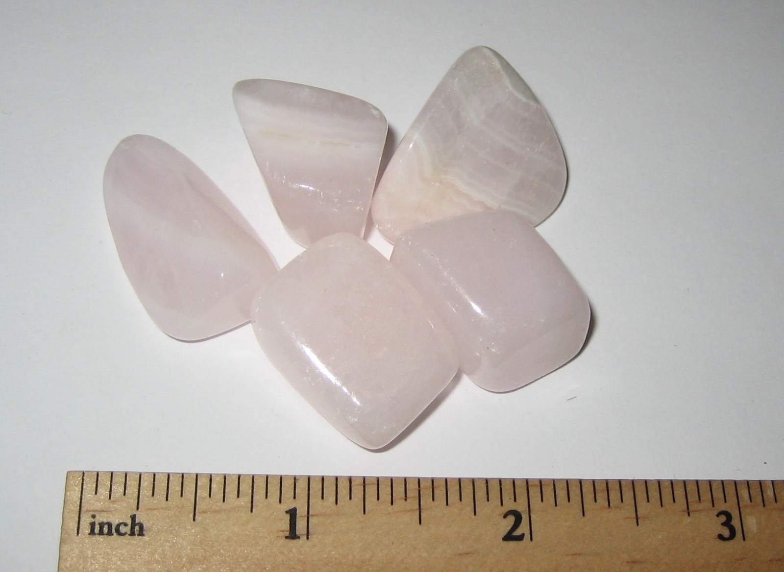 5 TUMBLED POLISHED FLUORESCENT MANGANO PINK CALCITE CRYSTAL STONES PERU 49.6g *1
