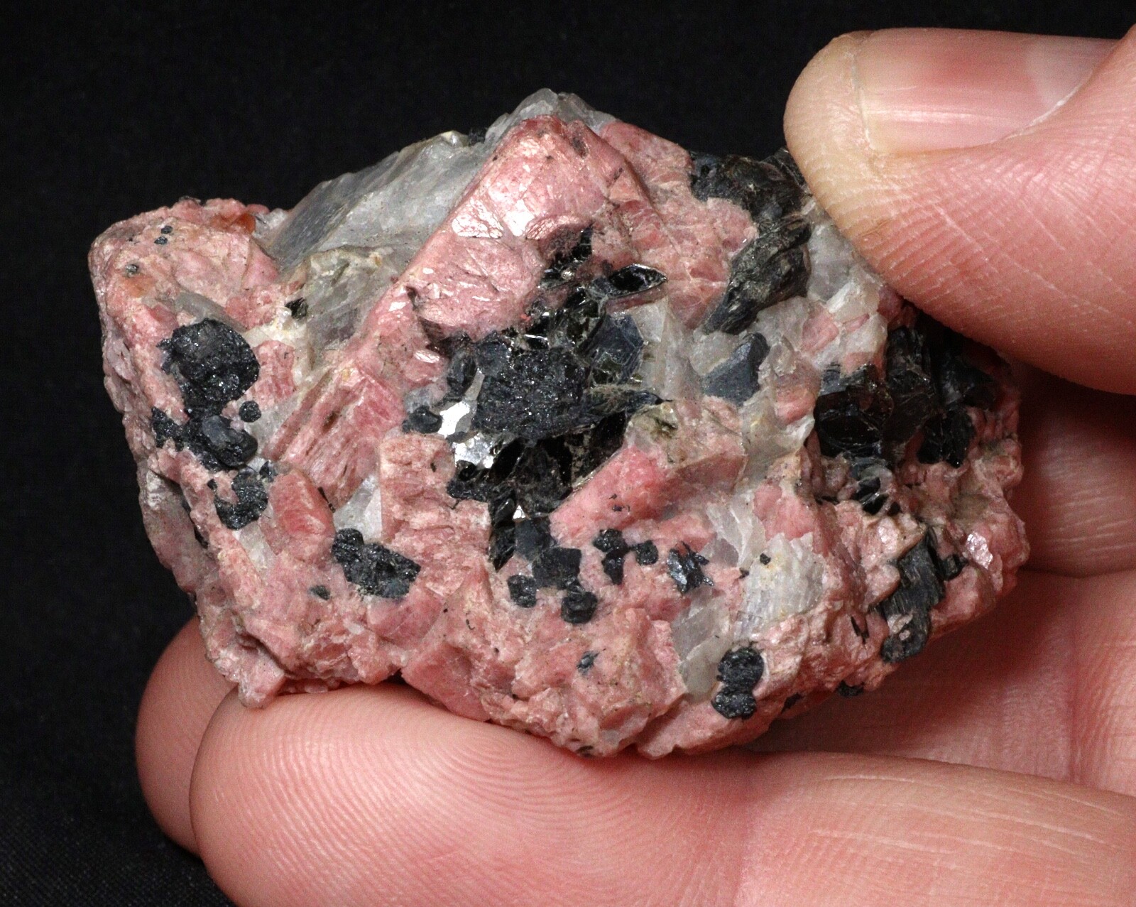 5 cm Rhodonite with Franklinite and Calcite from Franklin, New Jersey