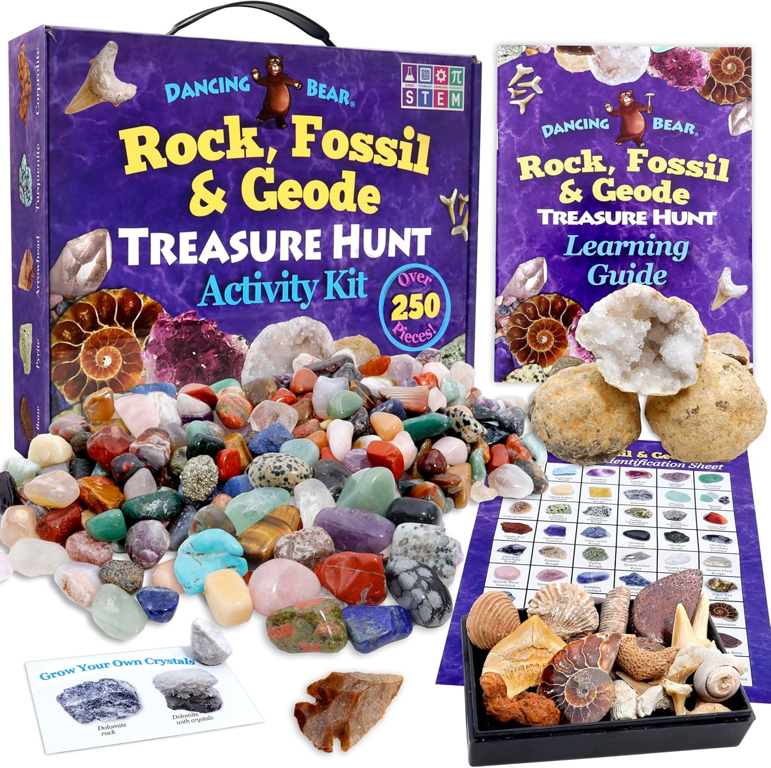 Geological Exploration Kit: 250-Piece Rock, Fossil & Geode Discovery Set