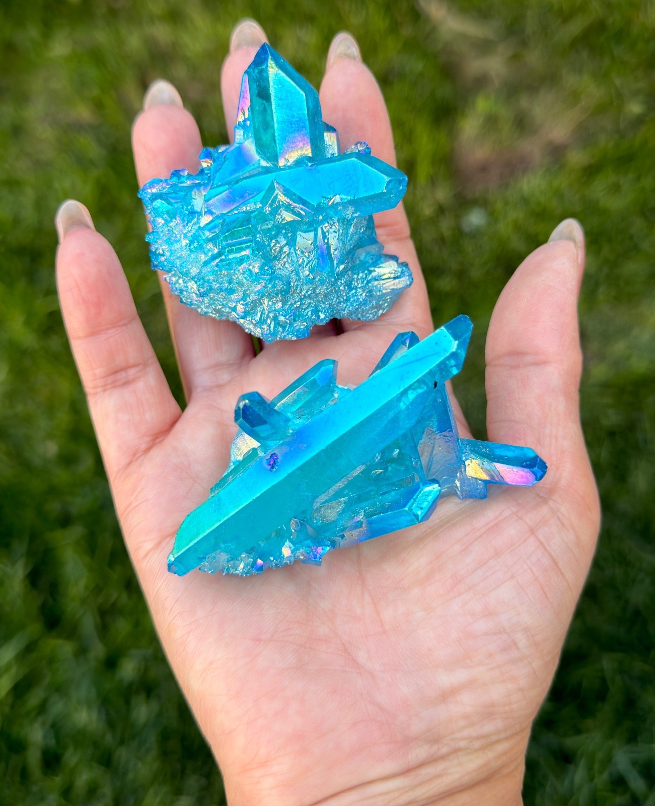 Wholesale 2 Lbs Aqua Aura Quartz Cluster Natural Crystal