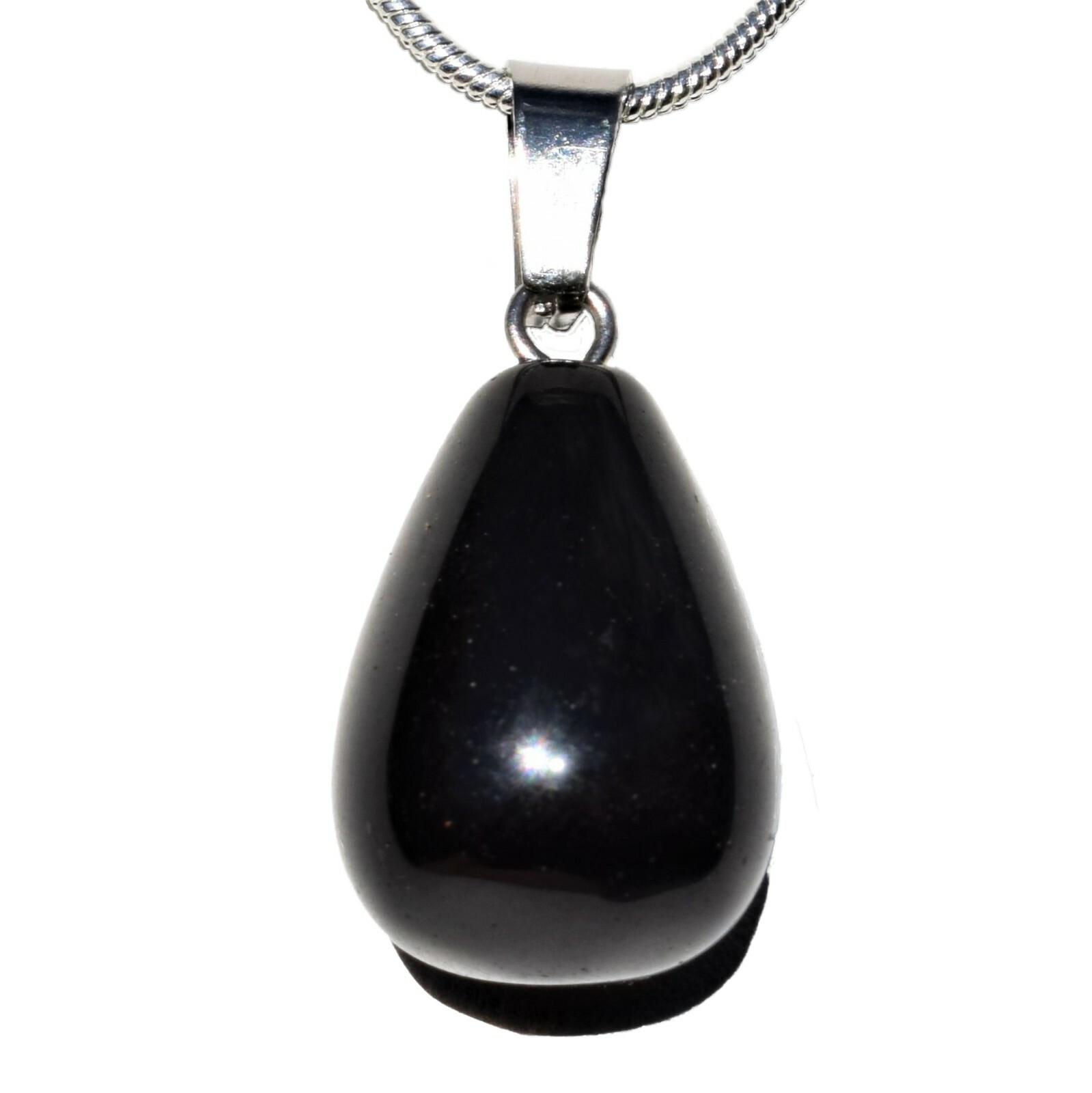 Charged Natural Black Obsidian Teardrop Pendant + 20″ Stainless Steel Chain