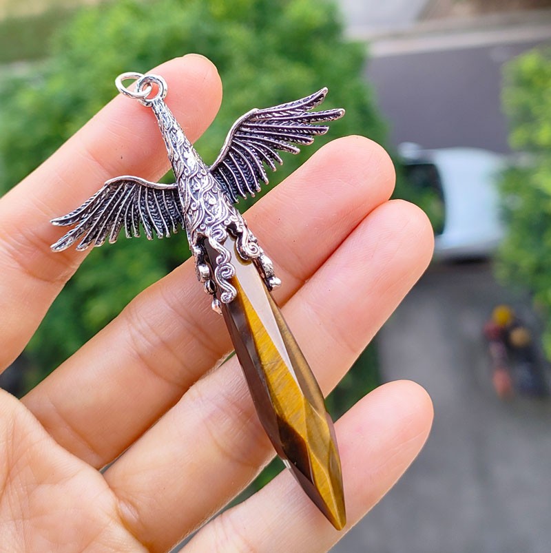 5pcs Natural Tiger eye Gems Angel Wings Pendants Amulet Magic Love Luck Charm