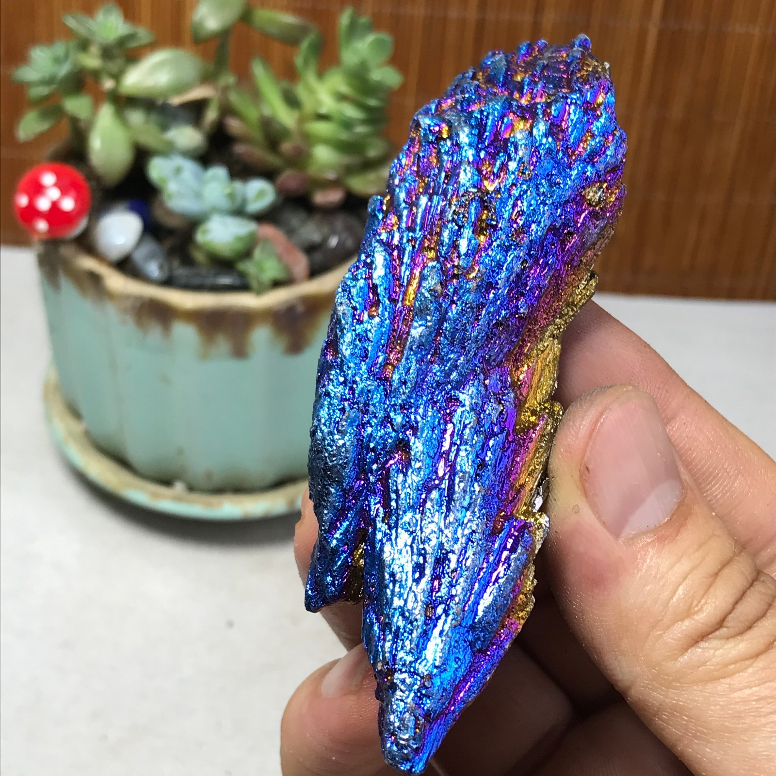 electroplated rainbow tourmaline rutilated uncut crystal specimen 62g A5567