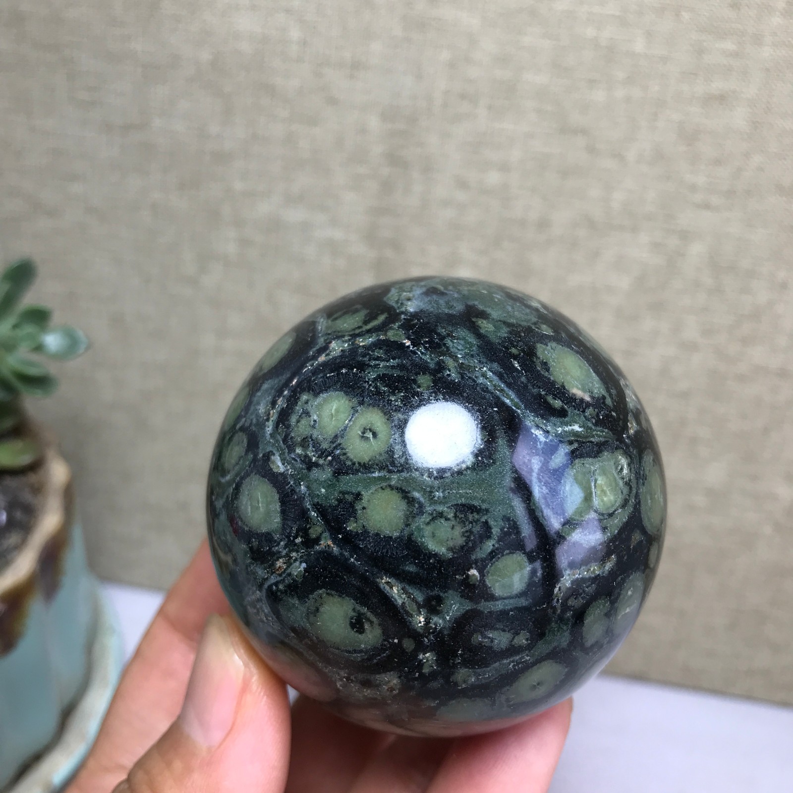 Top Natural Green Kambaba jasper quartz crystal sphere ball healing 286g A4810