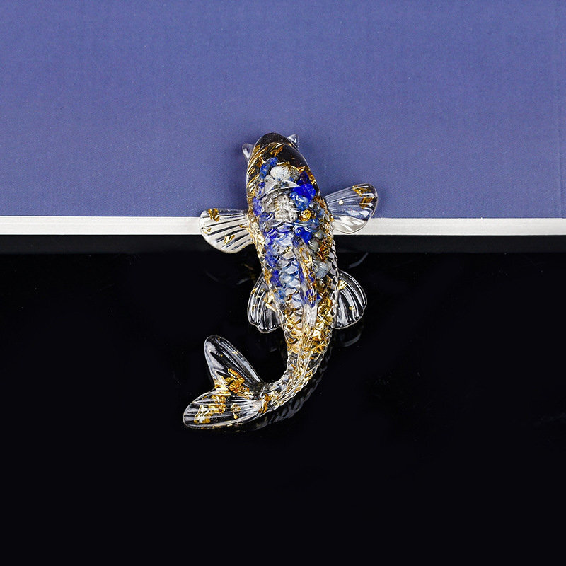 10Pcs Natural Lapis Lazuli Quartz Crystal Gravel Koi Healing Carp Resin Statue