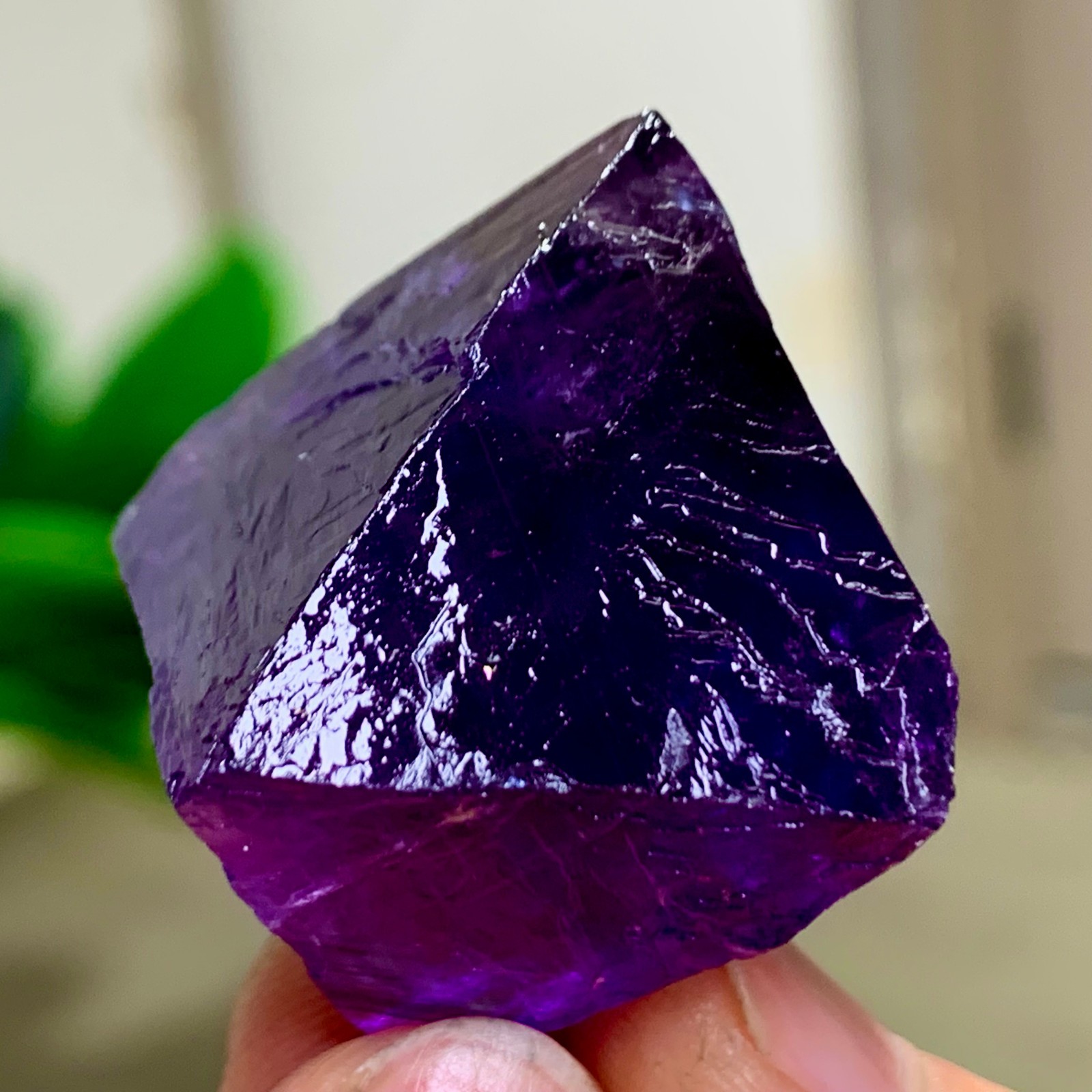 32G Natural purple fluorite octahedron quartz crystal healing
