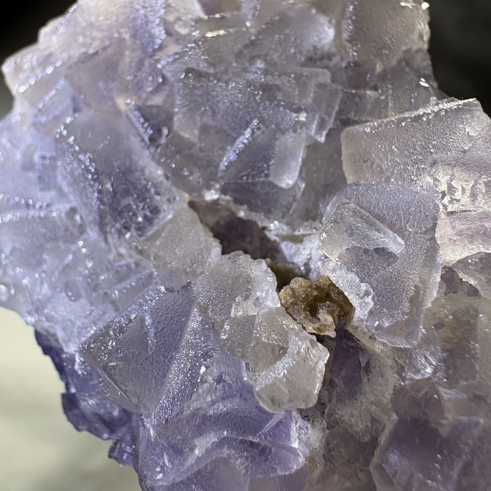 Natural Phantom Fluorite w/ Calcite Cluster Crystal Raw Mineral Dual Color UV