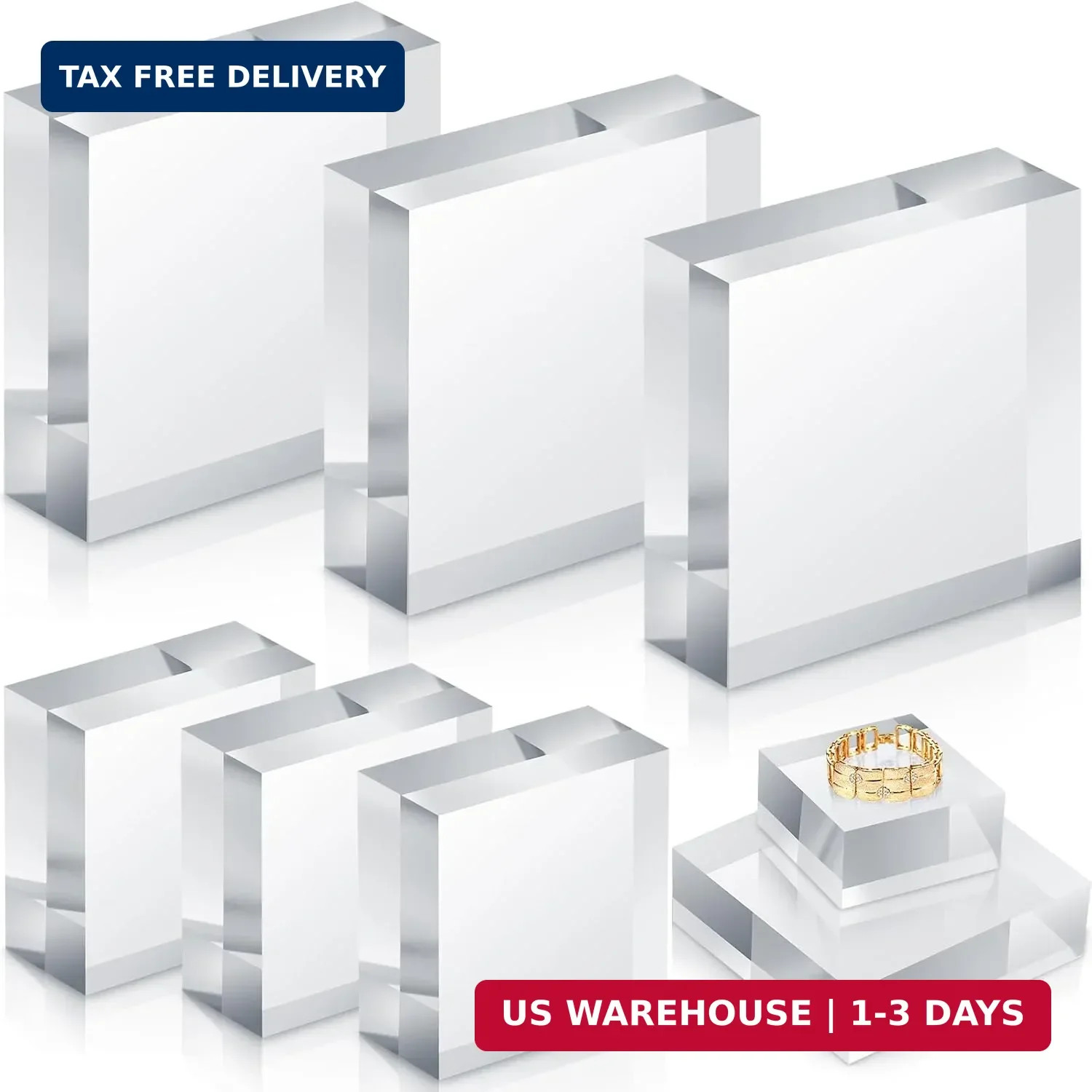 8 Pieces Acrylic Display Block 2 x 2 x 1 Inch, 4 x 4 x 1 Inch Clear Poli