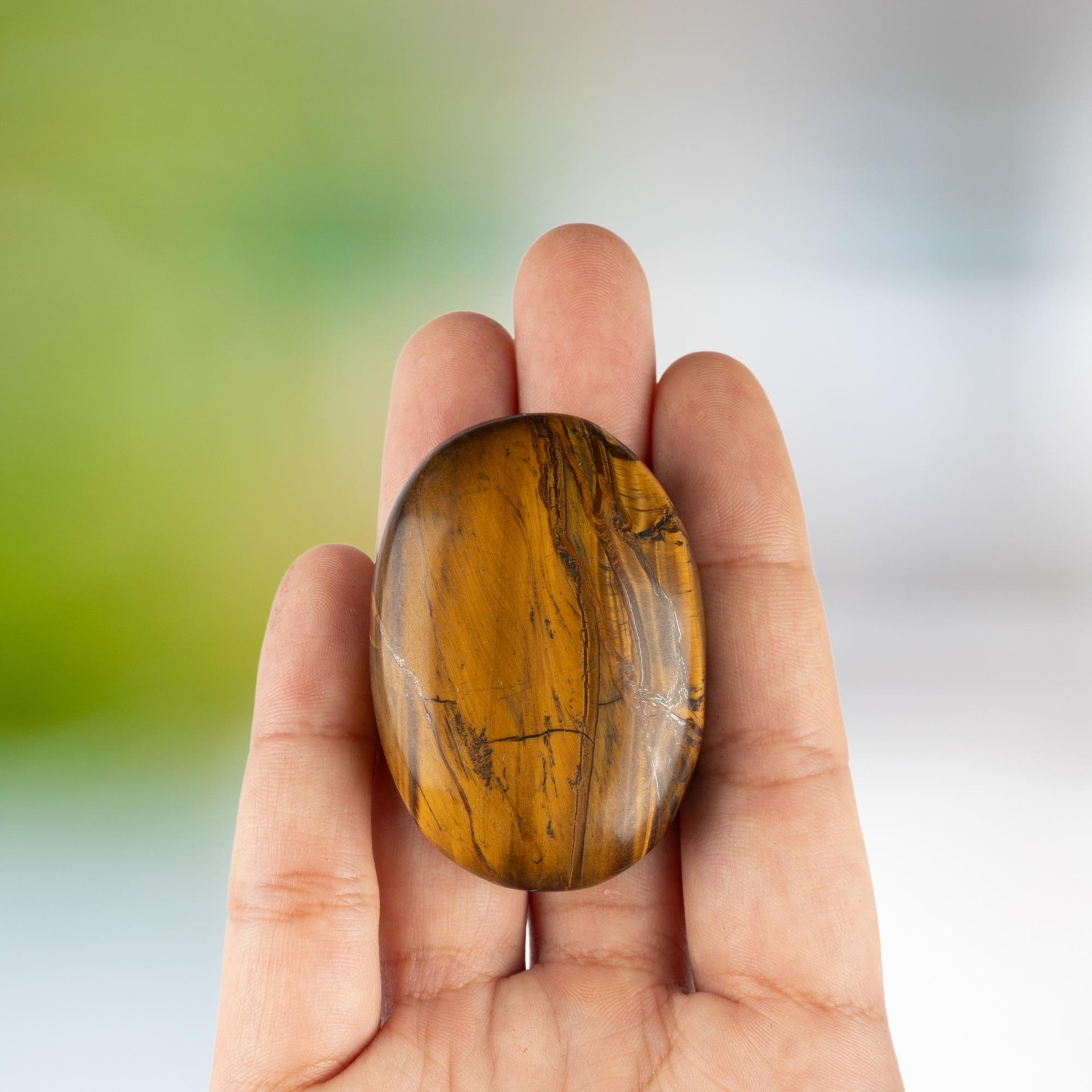 Tiger’s Eye Crystal Palm Stone for Anxiety Relief, Polished Worry Stone, Gift