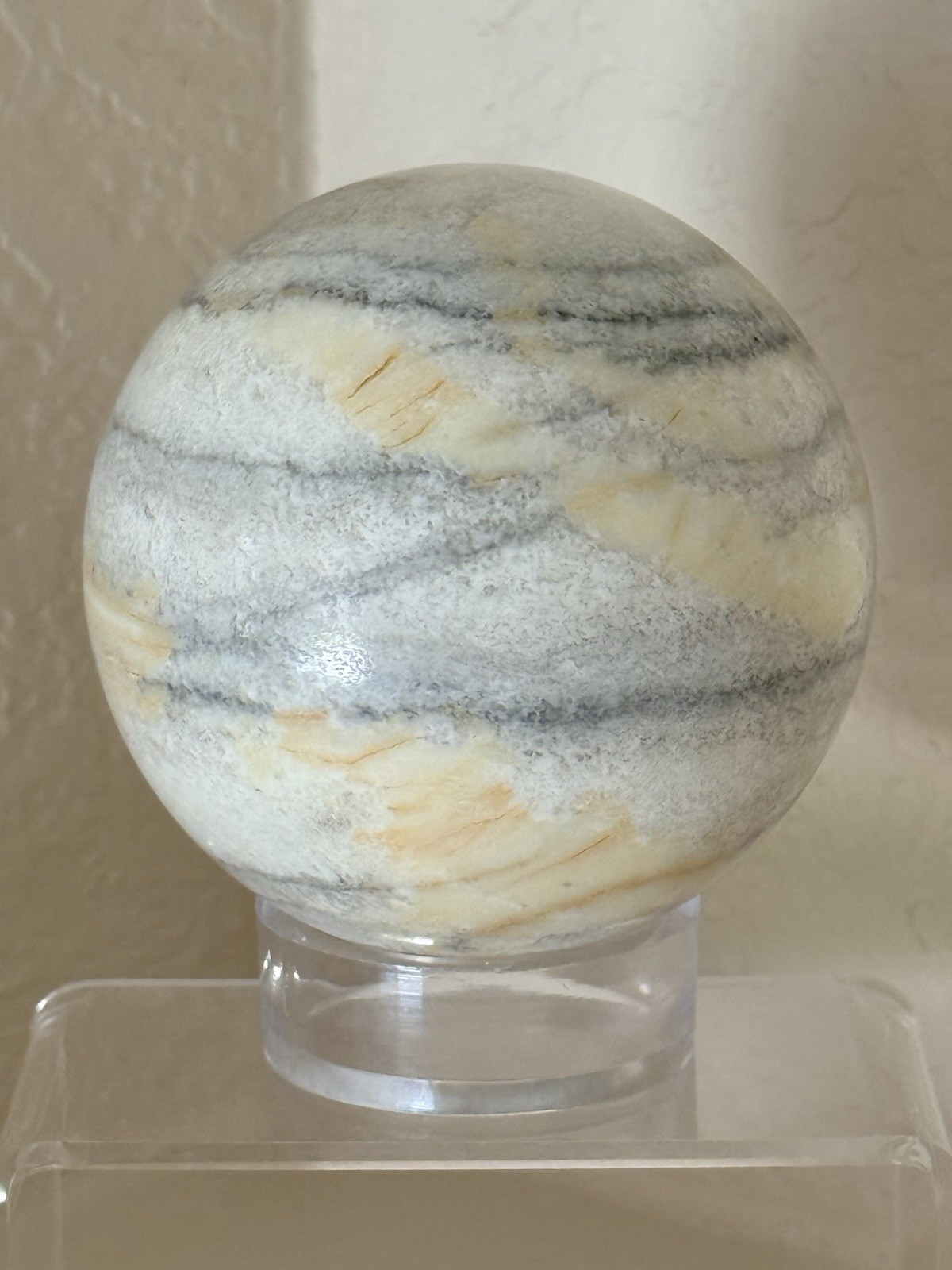 Vintage Zebra Calcite Polished Sphere Orb Office Or Home Decor Paperweight 3” in
