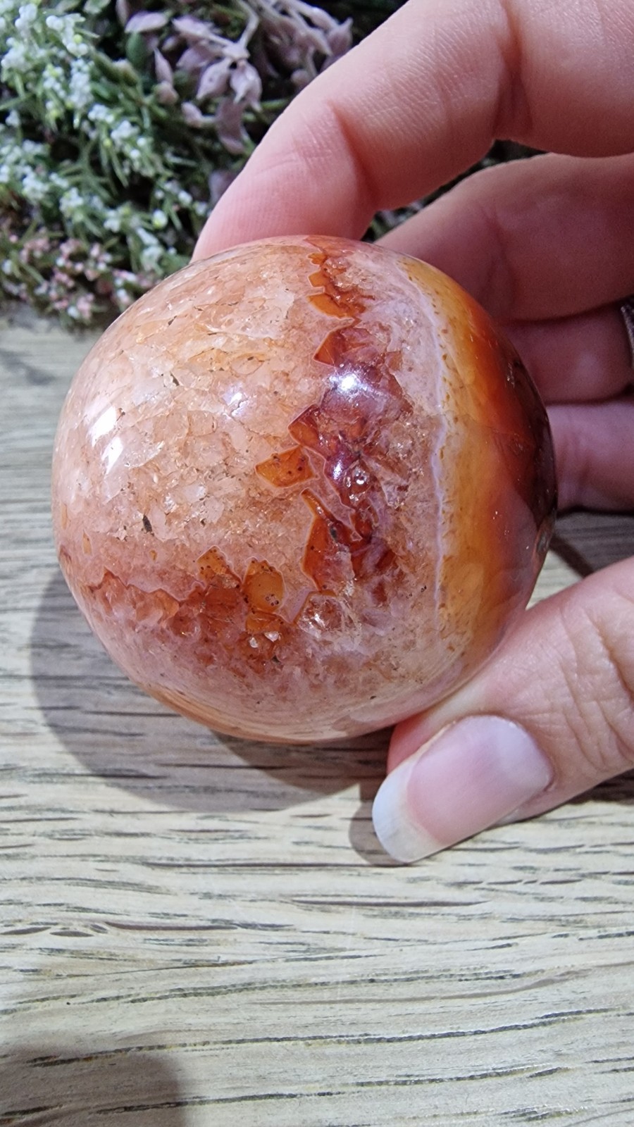 Carnelian Agate Crystal Sphere 51mm 190g Free Stand