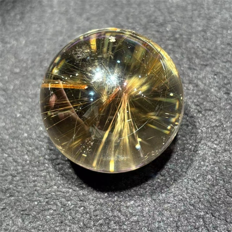 40.3mm Top Natural Clear Gold Quartz Rutilated Sphere Hair Crystal Ball Healing
