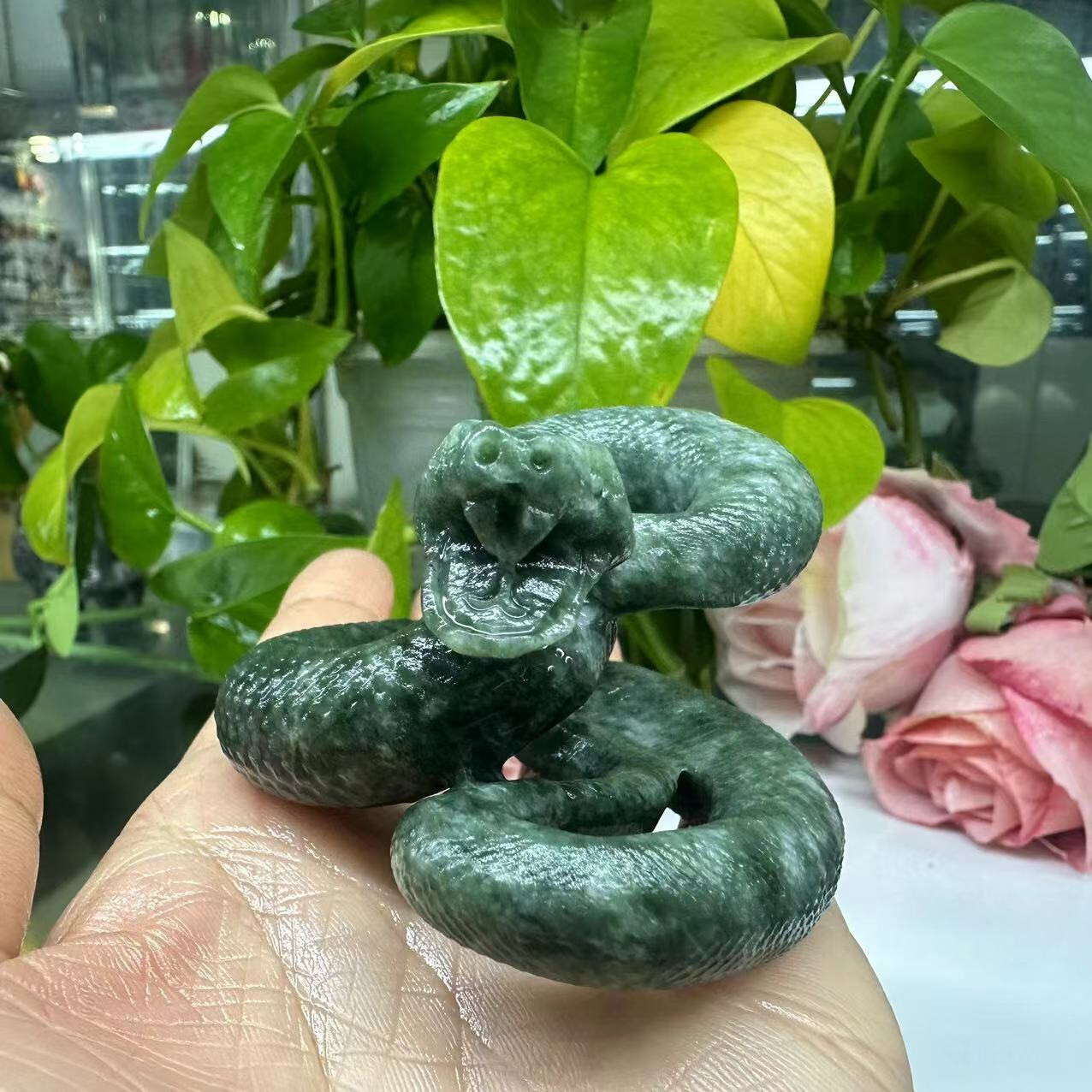 1pc Natural Jade Quartz Crystal Carved Snake Skull Reiki Healing decor gift