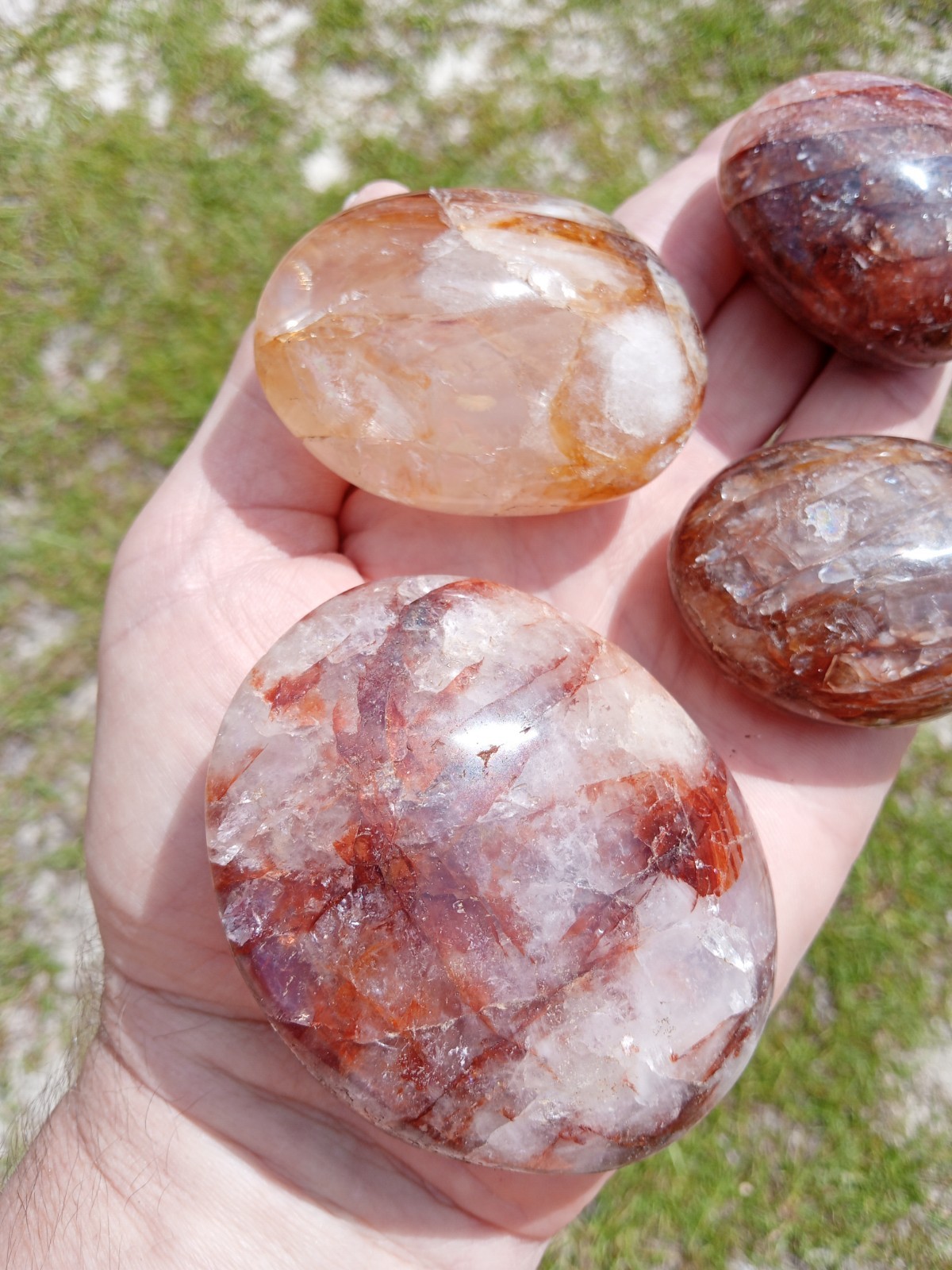 4 Hand Polished Hematoid Fire 🔥 Quartz Palm Stones! Healing, 1 Pound! X3