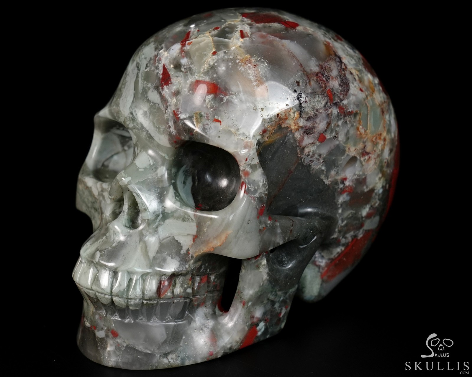 5.0″ African Bloodstone Hand Carved Crystal Skull, Realistic, Crystal Healing