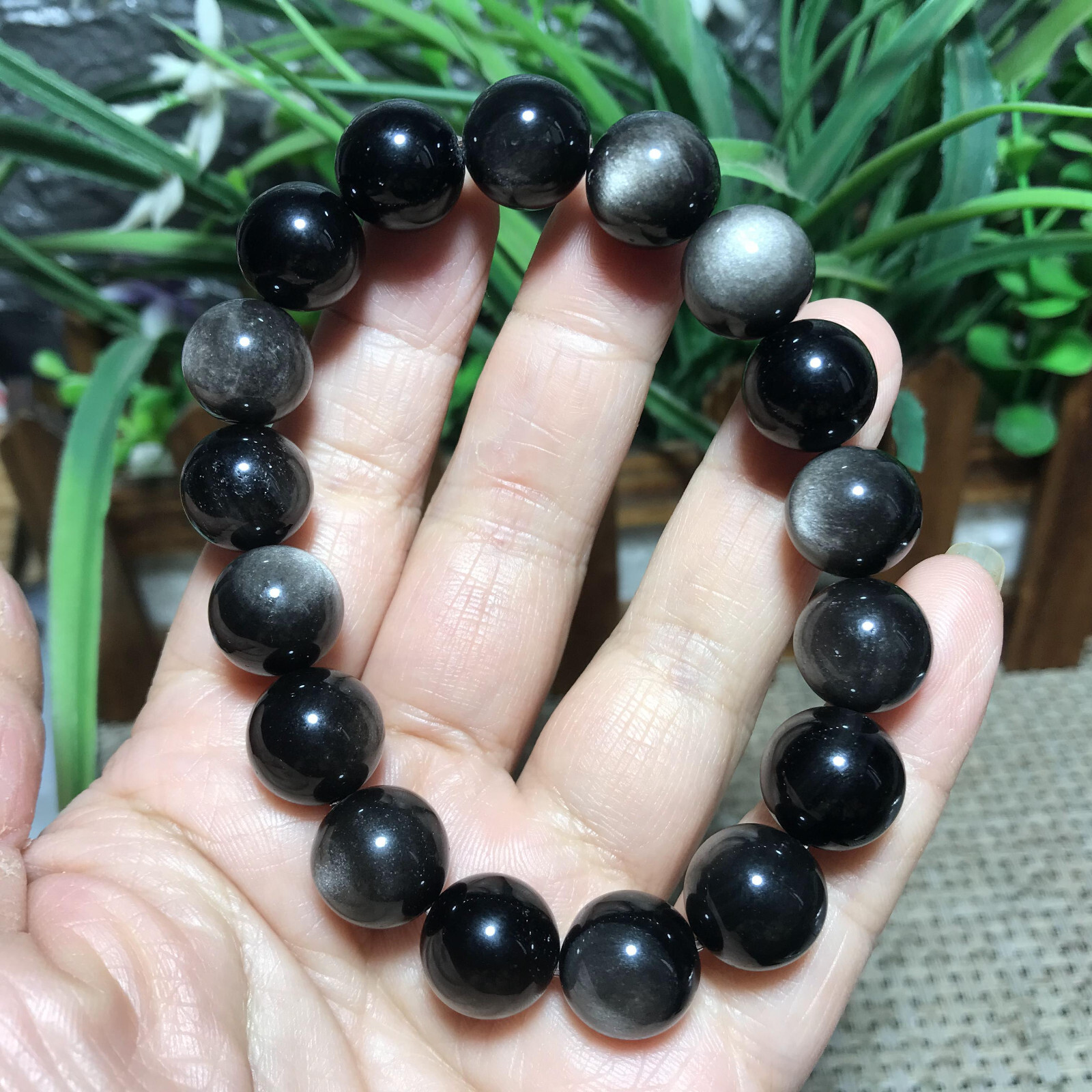 41g 12mm Natural Obsidian Cat Eyes Quartz Bracelets Healing mh1577