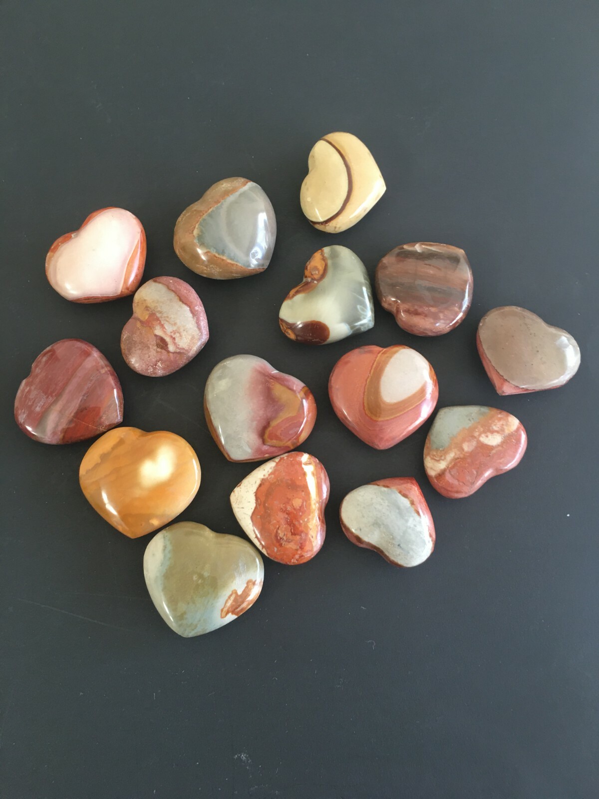 Set/2 Natural Polychrome Jasper Heart Shape 1″-1.25″ Healing Palm Stone