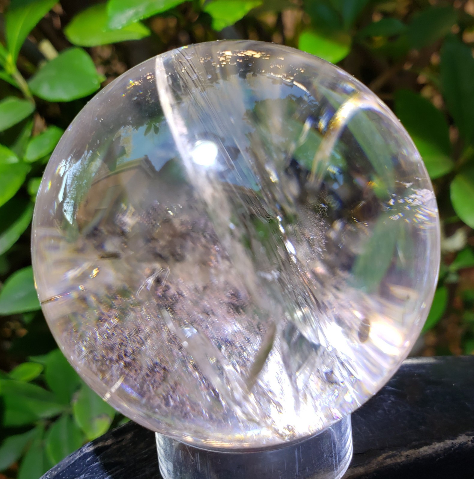 2.3″ Clear Quartz Natural Crystal Ball Sphere Orb Rainbows Phantom, 274g