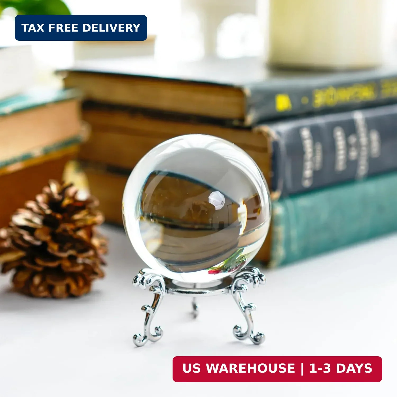 2.3in Sparkling Clear Crystal Ball with Stand 60mm Handcrafted Photography Prop