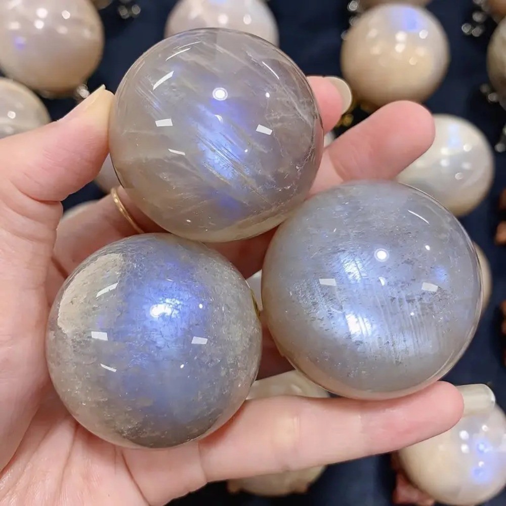 Natural Blue Moonstone Sphere Crystal Ball Reiki Healing Meditation Decor Gift