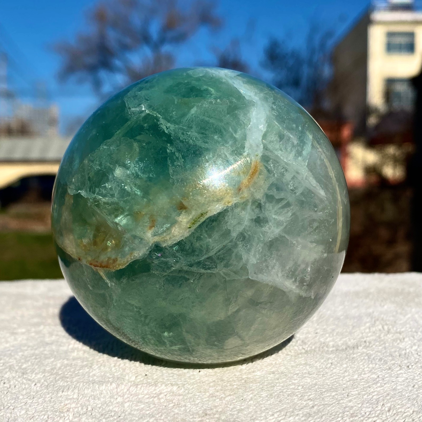 1.54LB Natural Green Fluorite Quartz Sphere Crystal Ball Healing Decoration